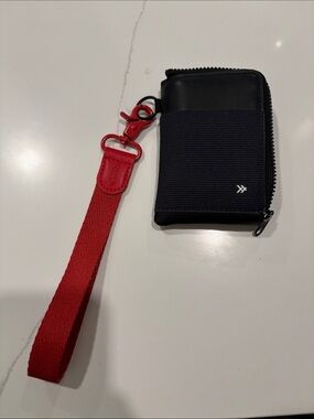 Thread Wallet Black Leather Zip Card Wallet with Red Wristlet